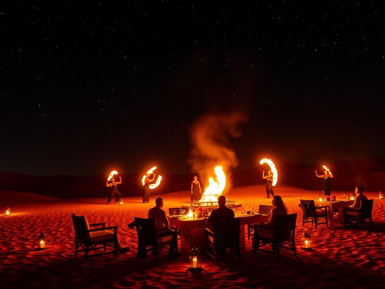 Espectáculo de fuego bajo las estrellas